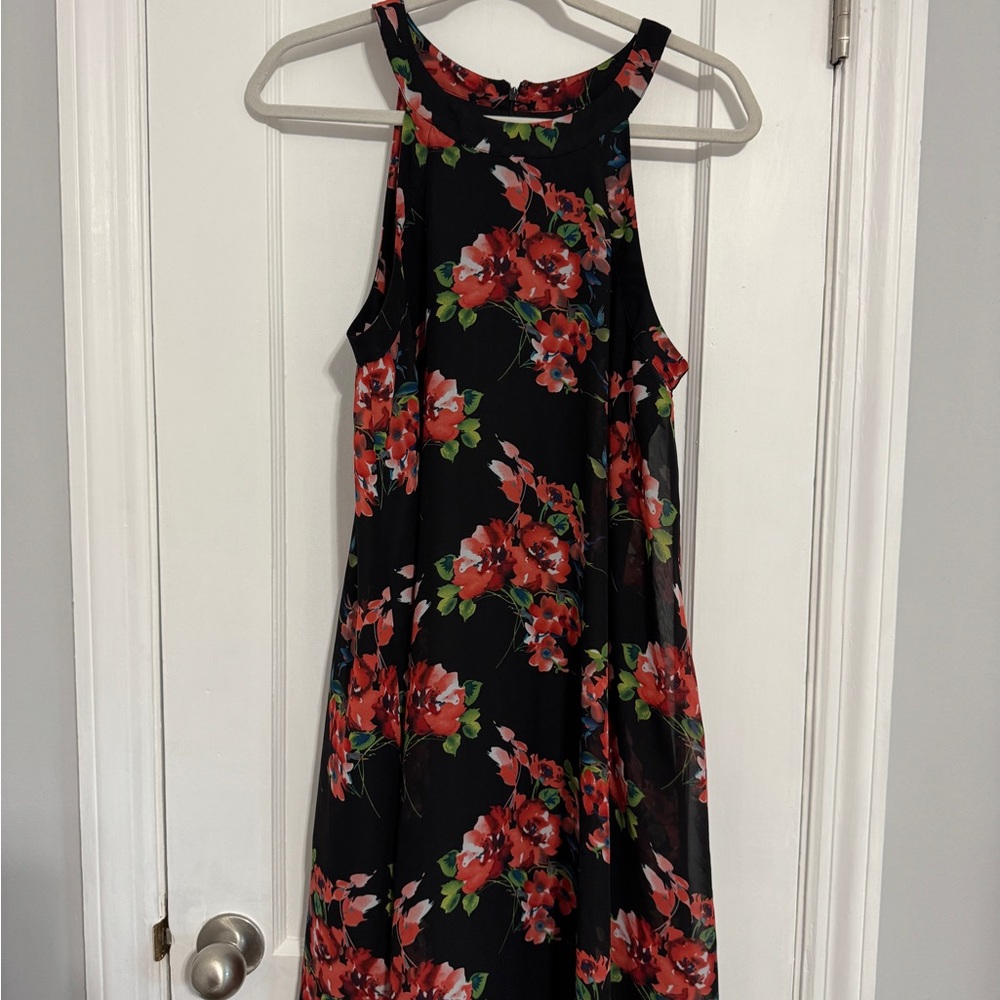 Betsey Johnson Black Dress with Red Floral Design